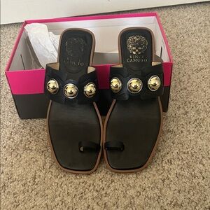 Vince Camuto Black Sandals with Gold Accents